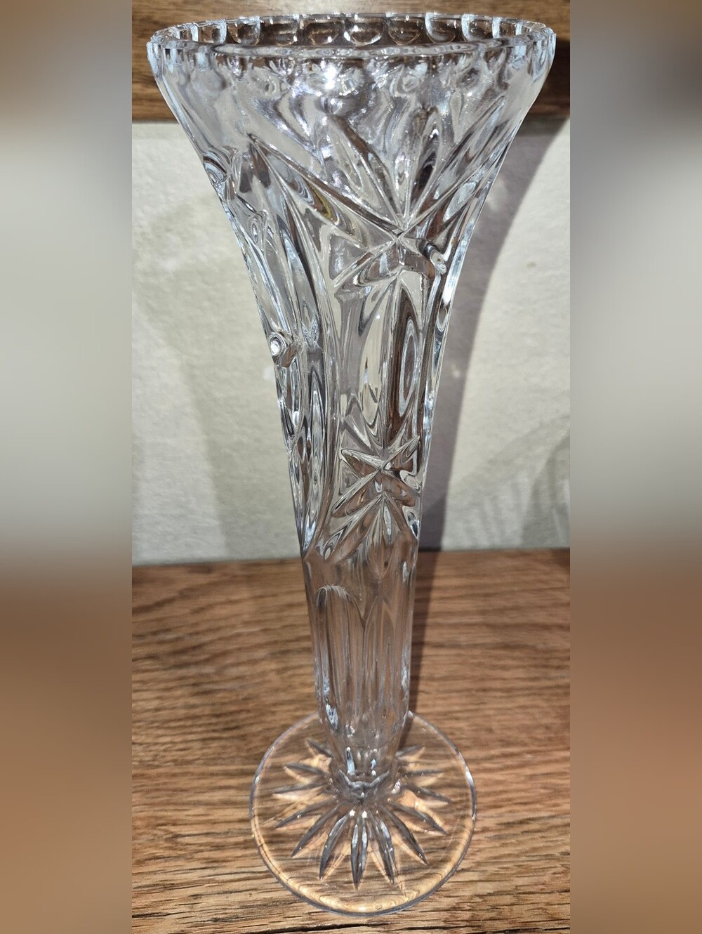 Vintage pinwheel-cut lead crystal pedestal bud vase